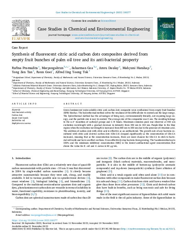 (PDF) Synthesis of fluorescent citric acid carbon dots composites ...