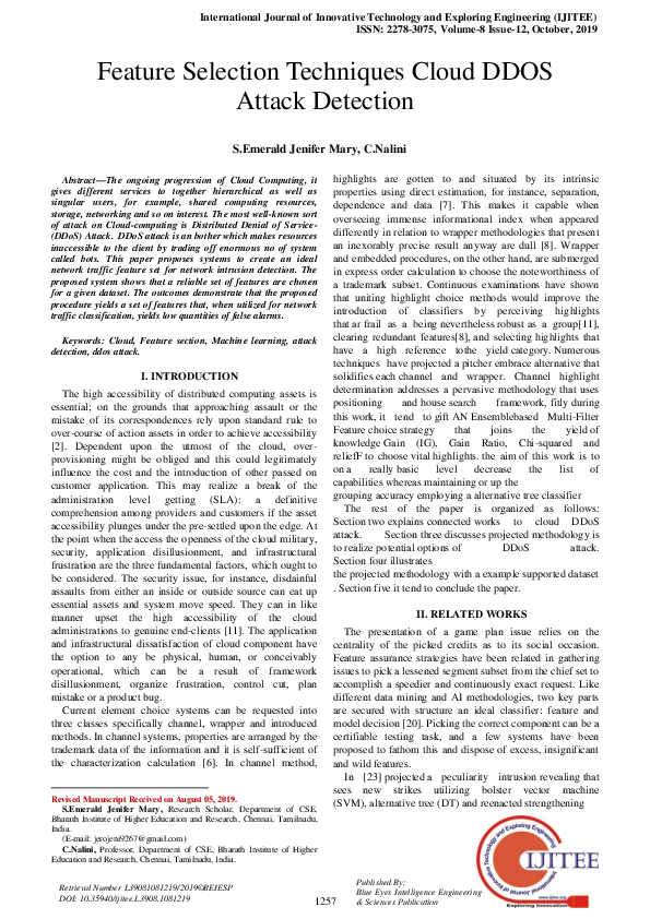 (PDF) Feature Selection Techniques Cloud DDOS Attack Detection