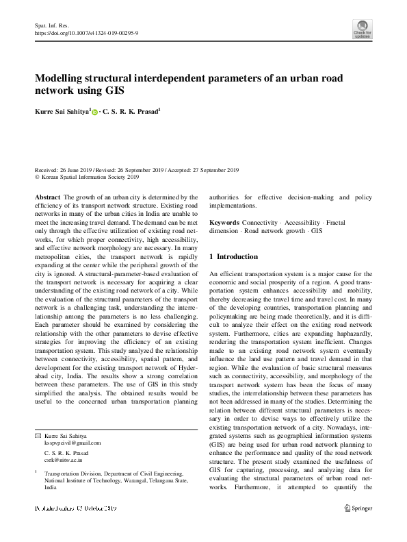 (PDF) Modelling structural interdependent parameters of an urban road ...