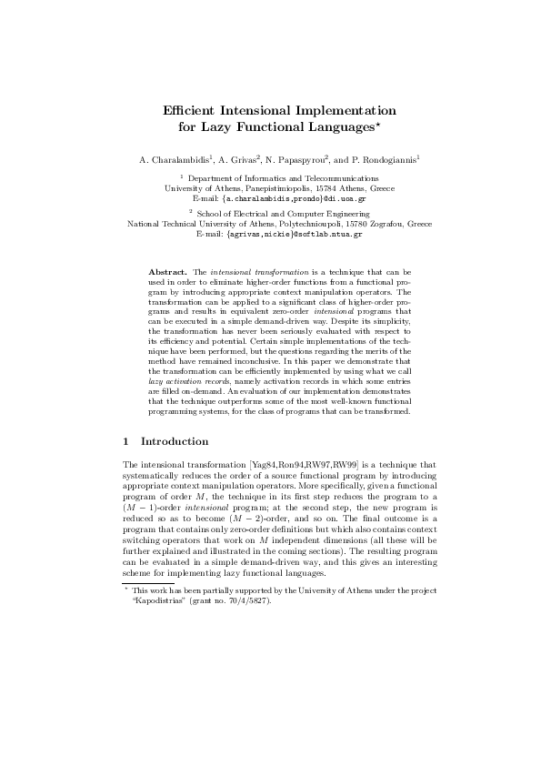 (PDF) Efficient Intensional Implementation for Lazy Functional Languages