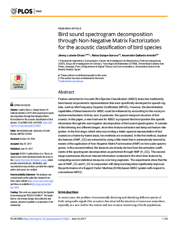 (PDF) Bird sound spectrogram decomposition through Non-Negative Matrix ...