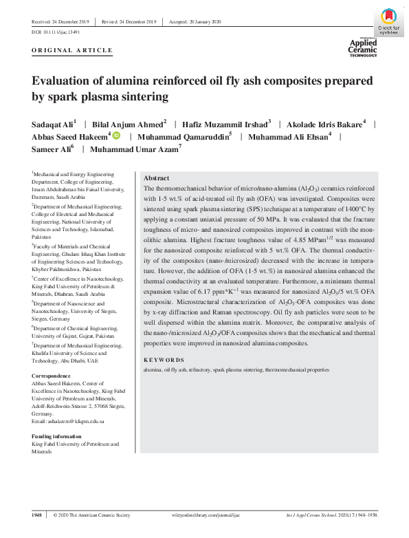 (PDF) Evaluation of alumina reinforced oil fly ash composites prepared ...