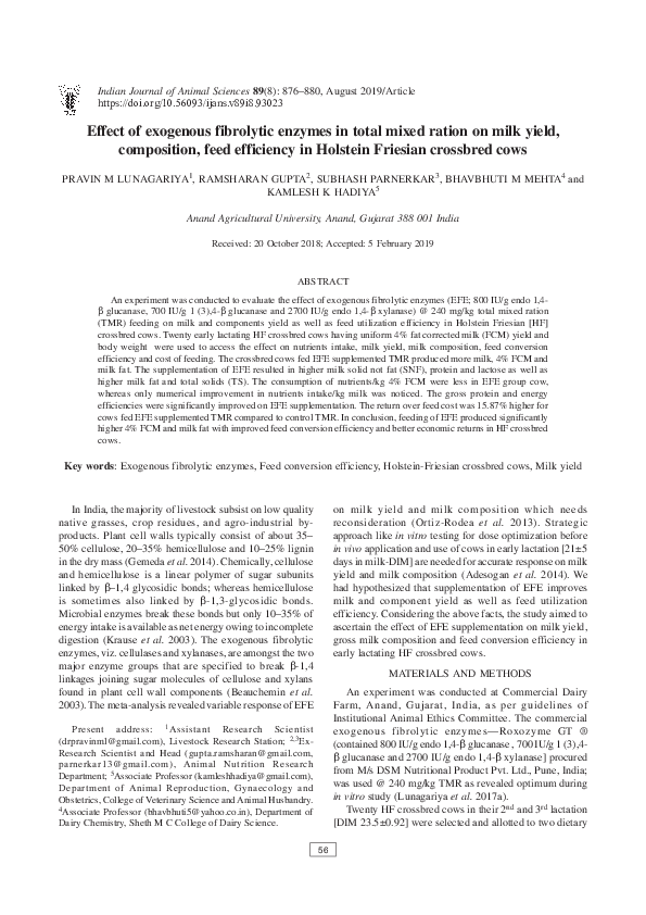 (PDF) Effect of exogenous fibrolytic enzymes in total mixed ration on ...