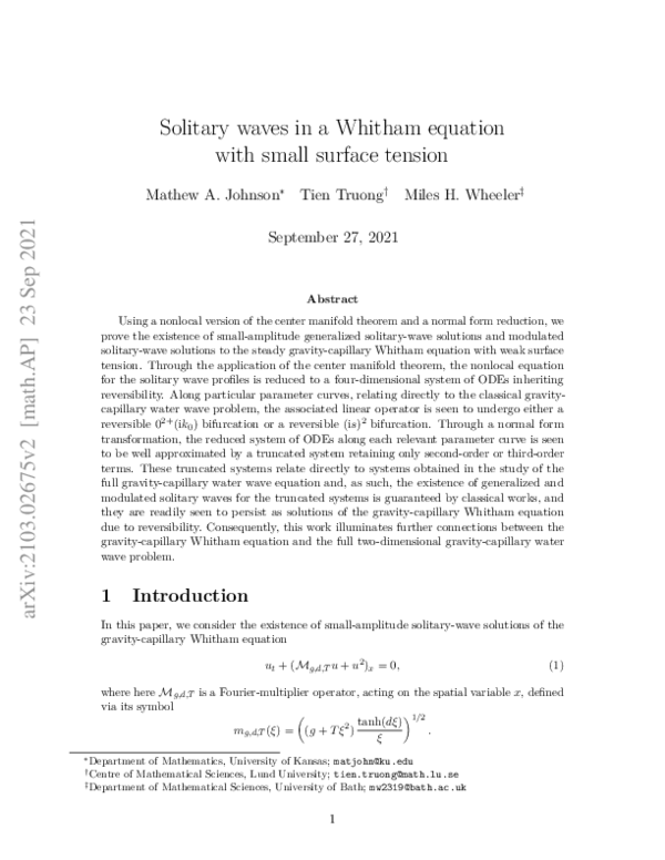 (PDF) Solitary waves in a Whitham equation with small surface tension