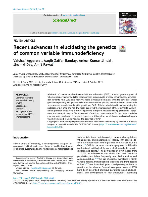 (PDF) Recent advances in elucidating the genetics of common variable ...