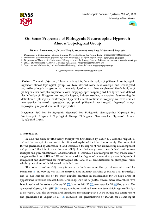 (PDF) On Some Properties of Plithogenic Neutrosophic Hypersoft Almost ...