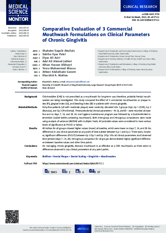 (PDF) Comparative Evaluation of 3 Commercial Mouthwash Formulations on ...