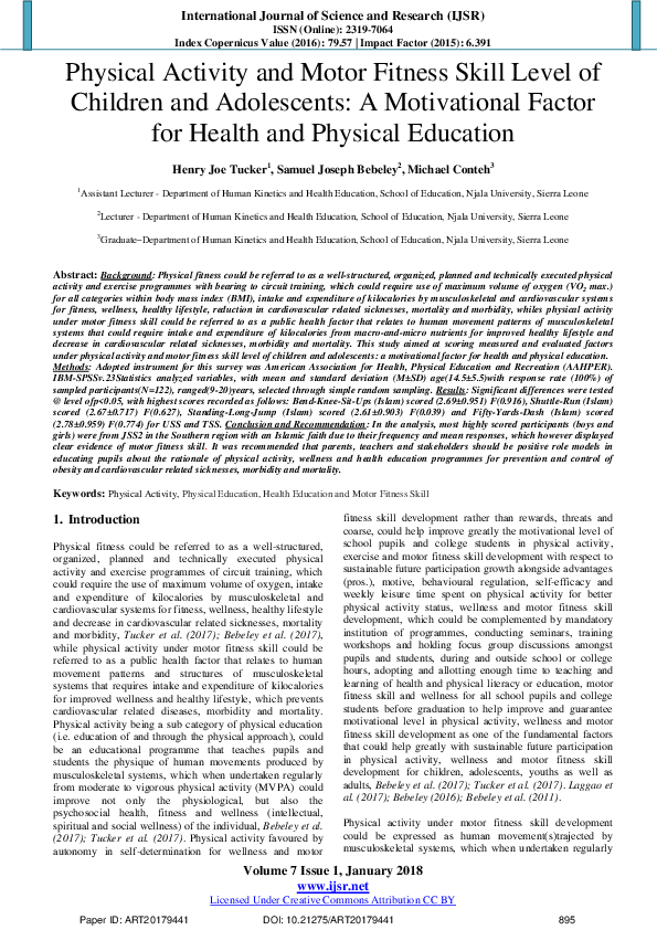 (PDF) Physical Activity and Motor Fitness Skill Level of Children and ...