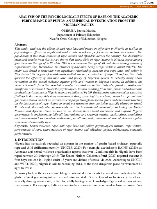 (PDF) Analysis of the psychological effects of rape on the academic ...