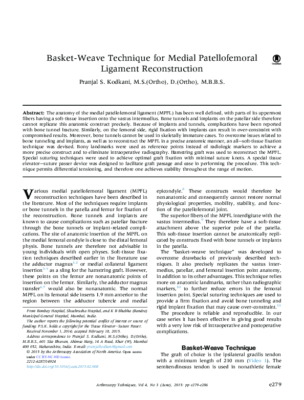 (PDF) BasketWeave Technique for Medial Patellofemoral Ligament