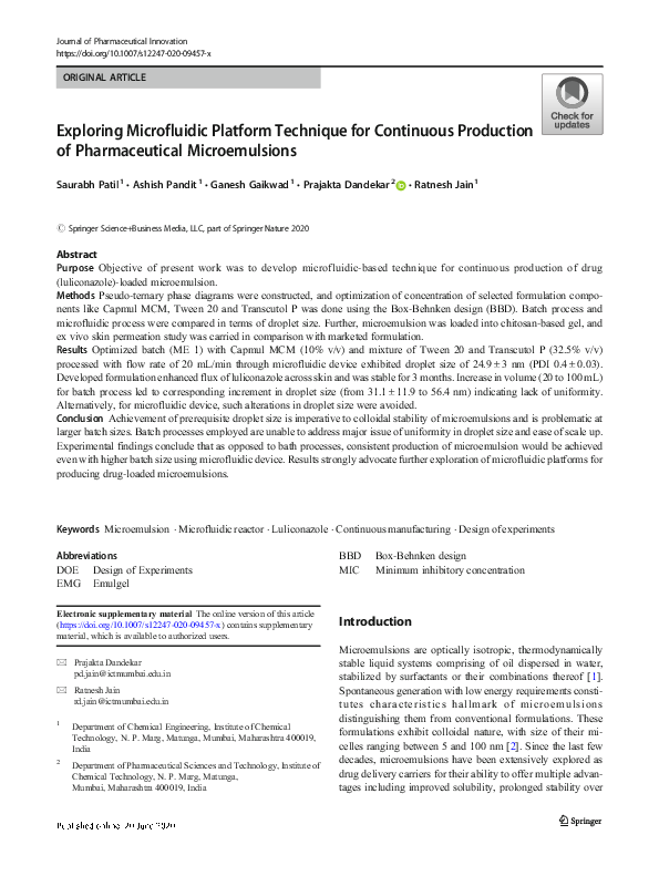 (PDF) Exploring Microfluidic Platform Technique for Continuous ...