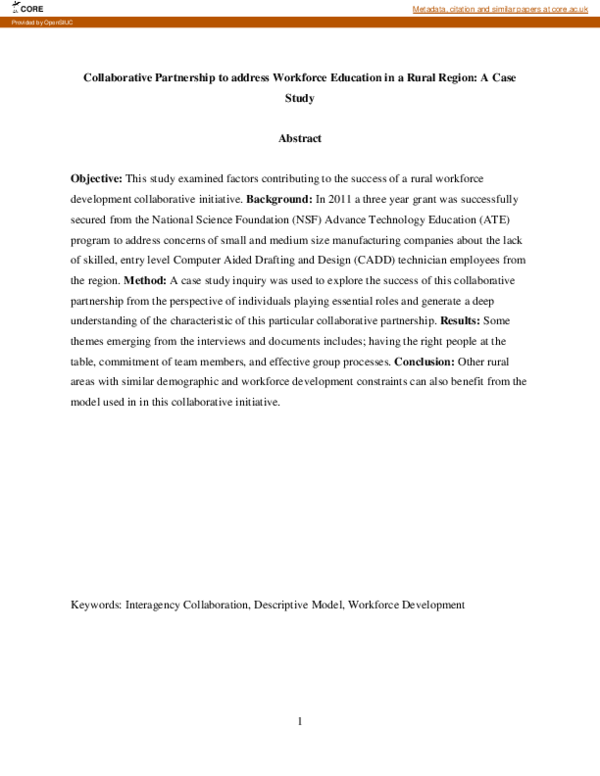 (PDF) Collaborative Partnership to address Workforce Education in a ...