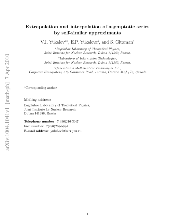 (PDF) Extrapolation and interpolation of asymptotic series by self ...