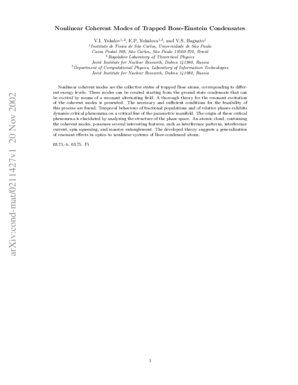 (PDF) Nonlinear coherent modes of trapped Bose-Einstein condensates