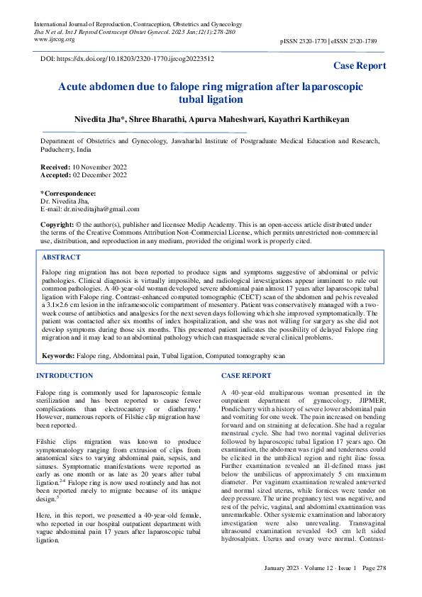 (PDF) Acute abdomen due to falope ring migration after laparoscopic ...
