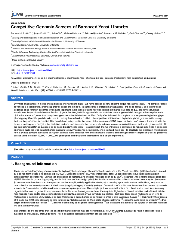 (PDF) Competitive genomic screens of barcoded yeast libraries