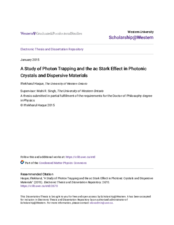 (PDF) A Study of Photon Trapping and the ac Stark Effect in Photonic ...