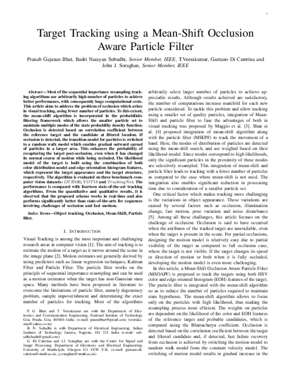 (PDF) Target Tracking Using a Mean-Shift Occlusion Aware Particle Filter