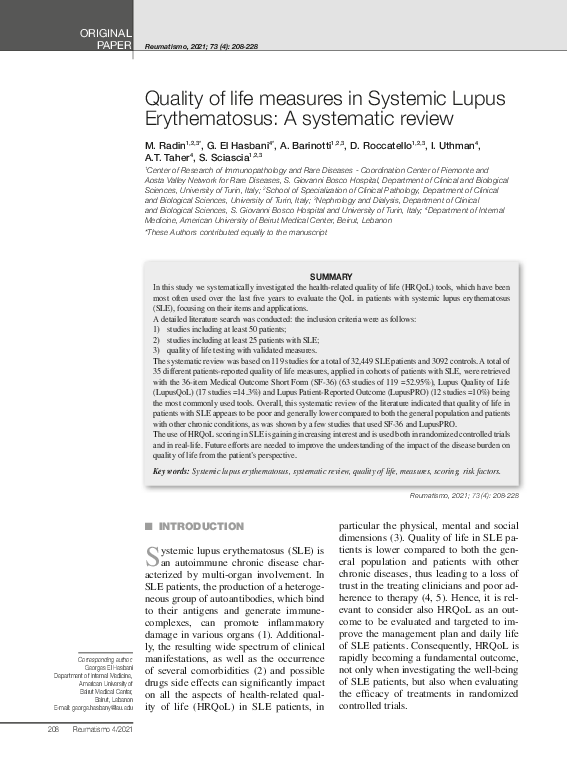 (PDF) Quality of life measures in Systemic Lupus Erythematosus: A ...