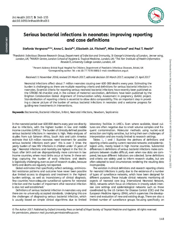 (PDF) Serious bacterial infections in neonates: improving reporting and ...