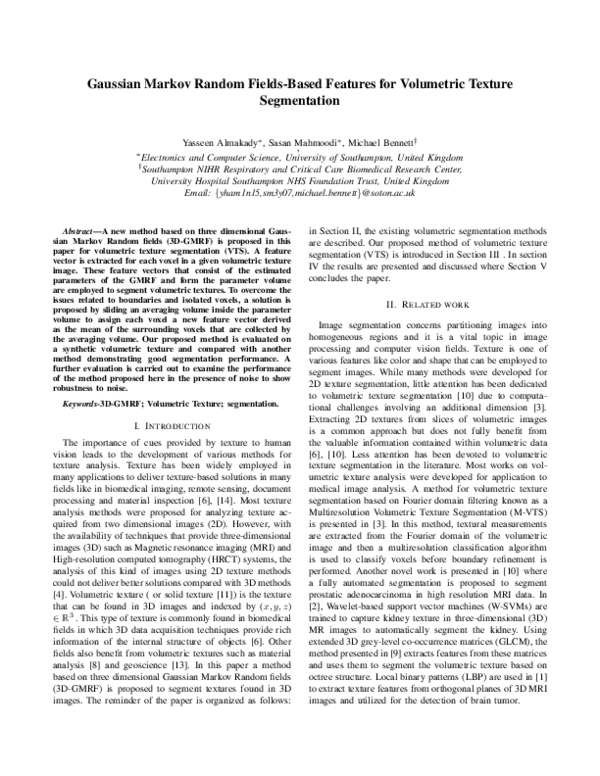 (PDF) Gaussian Markov Random Fields-Based Features for Volumetric ...