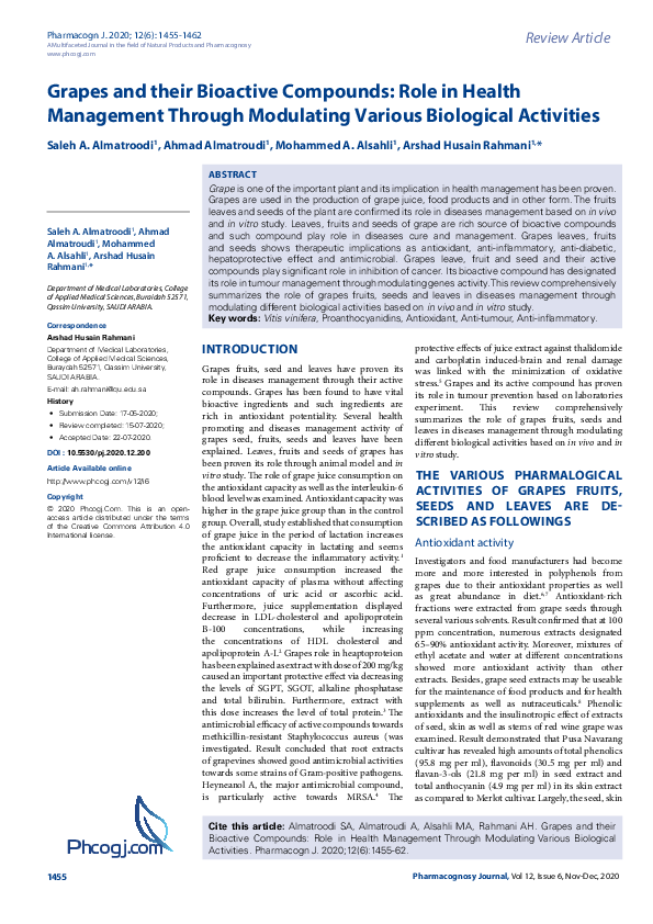 (PDF) Grapes and their Bioactive Compounds: Role in Health Management ...
