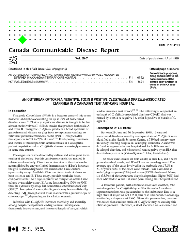 (PDF) An outbreak of toxin A negative, toxin B positive Clostridium ...