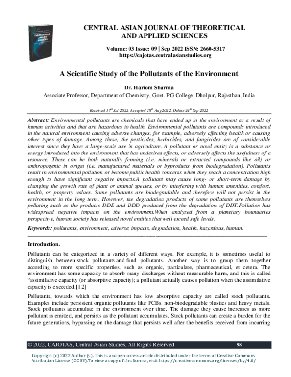 A Scientific Study of the Pollutants of the Environment