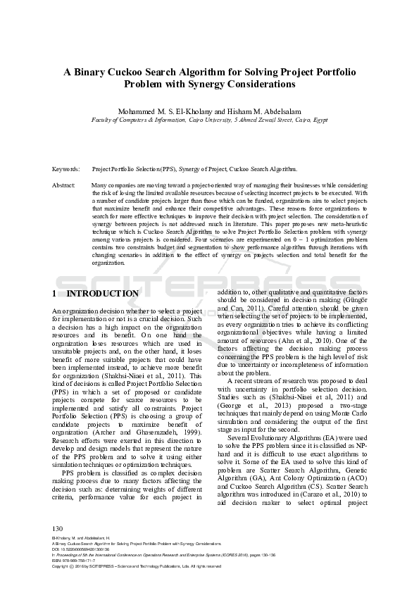 (PDF) A Binary Cuckoo Search Algorithm for Solving Project Portfolio ...
