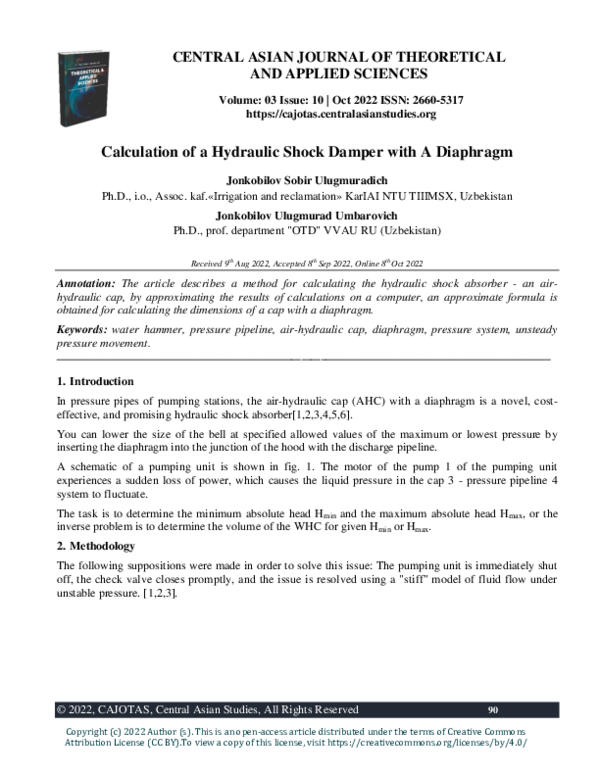 (PDF) Calculation of a Hydraulic Shock Damper with A Diaphragm