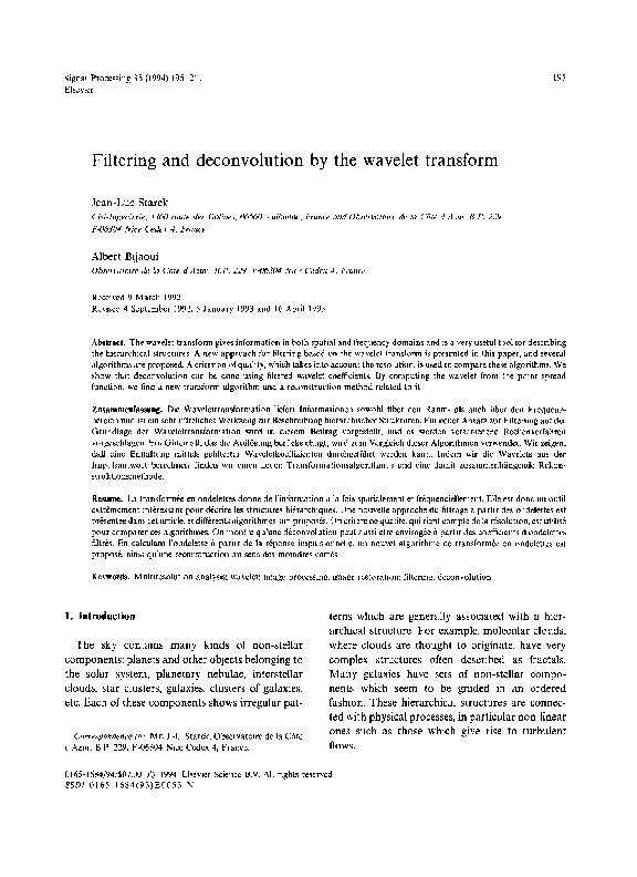 (PDF) Filtering and deconvolution by the wavelet transform