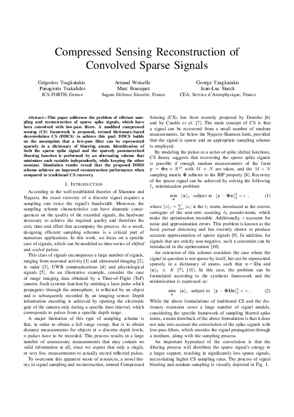 (PDF) Compressed sensing reconstruction of convolved sparse signals