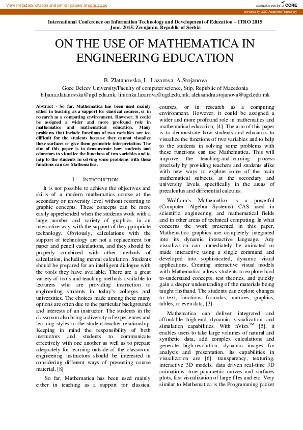 (PDF) On the use of mathematica in engineering education