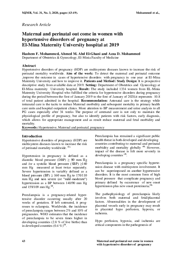 (PDF) Maternal and perinatal out come in women with hypertensive ...