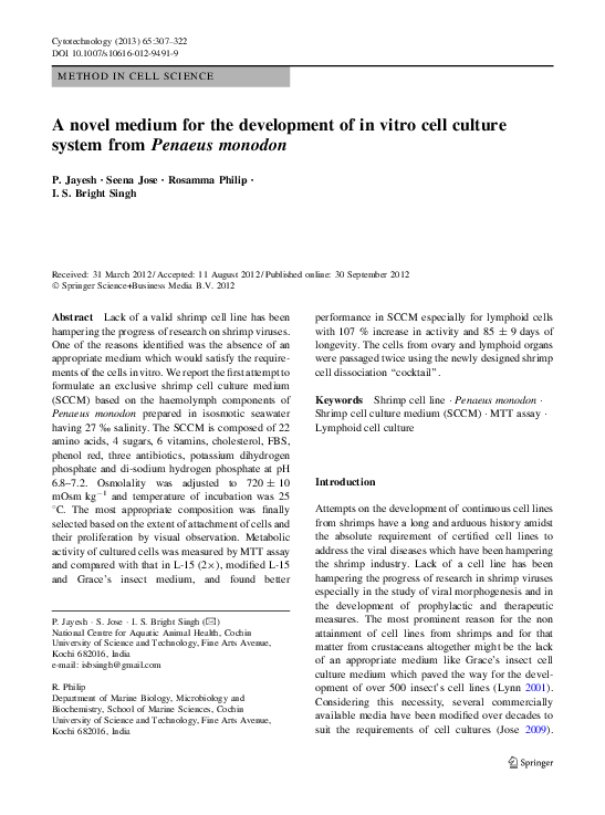 (PDF) A novel medium for the development of in vitro cell culture ...