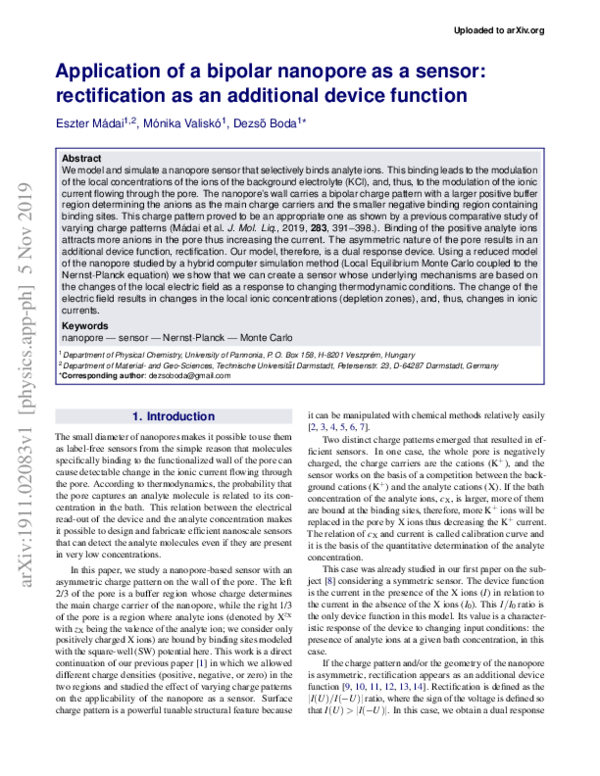 (PDF) Application of a bipolar nanopore as a sensor: rectification as ...
