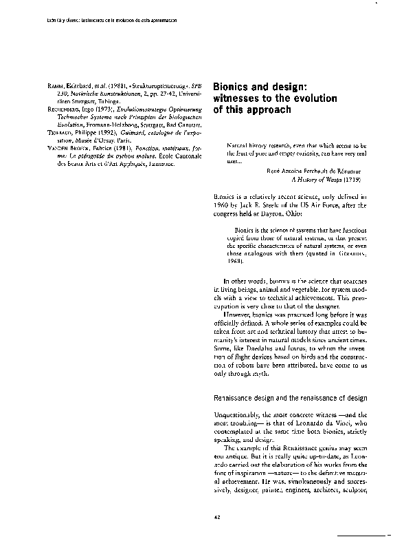 (PDF) Bionics and design: witnesses to the evolution of this approach