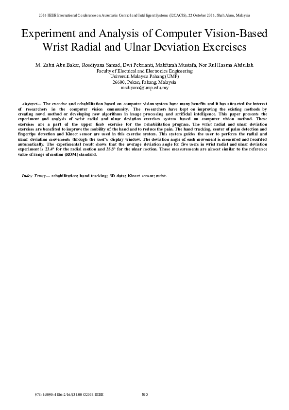  pdf experiment and analysis of computer vision based wrist radial and
