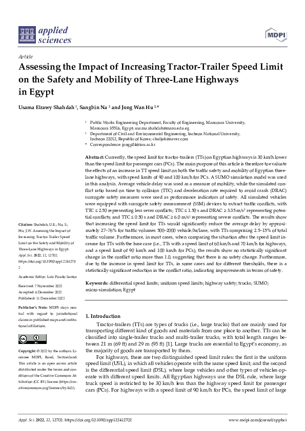 (PDF) Assessing the Impact of Increasing Tractor-Trailer Speed Limit on ...
