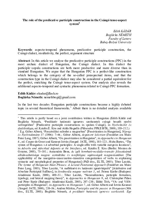 (PDF) The role of the predicative participle construction in the Csángó ...