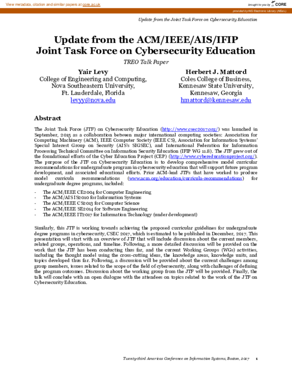 (PDF) Update from the ACM/IEEE/AIS/IFIP Joint Task Force on ...