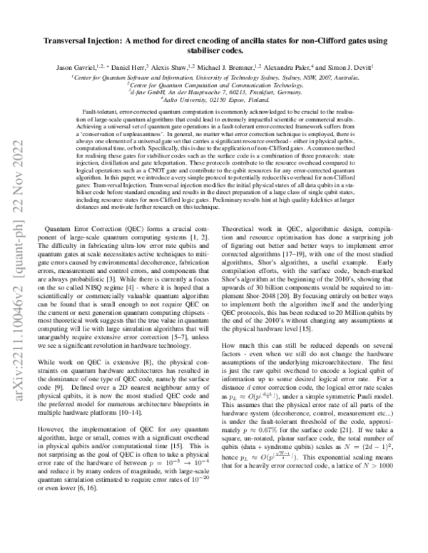 (PDF) Transversal Injection: A method for direct encoding of ancilla ...