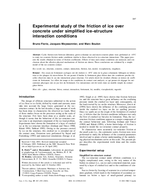 (PDF) Experimental study of the friction of ice over concrete under ...