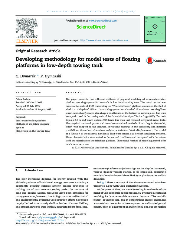 (PDF) Developing methodology for model tests of floating platforms in ...