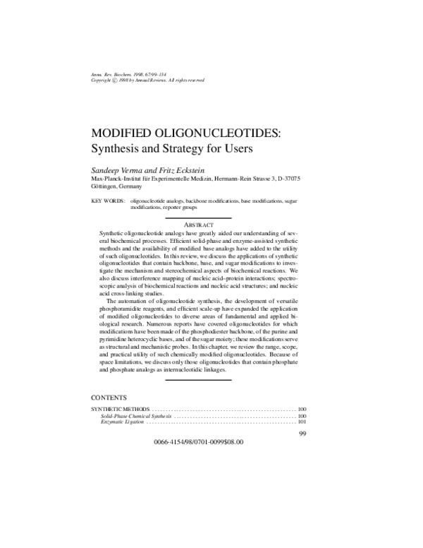 (PDF) MODIFIED OLIGONUCLEOTIDES: Synthesis and Strategy for Users