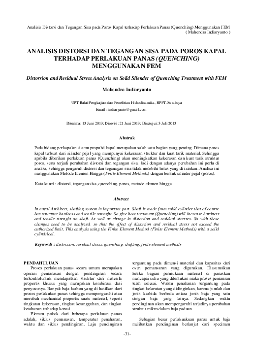 (PDF) Analisa Distorsi Dan Tegangan Sisa Pada Silinder Pejal Terhadap ...