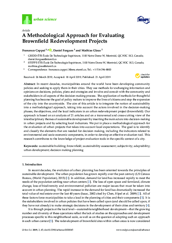 (PDF) A Methodological Approach for Evaluating Brownfield Redevelopment ...