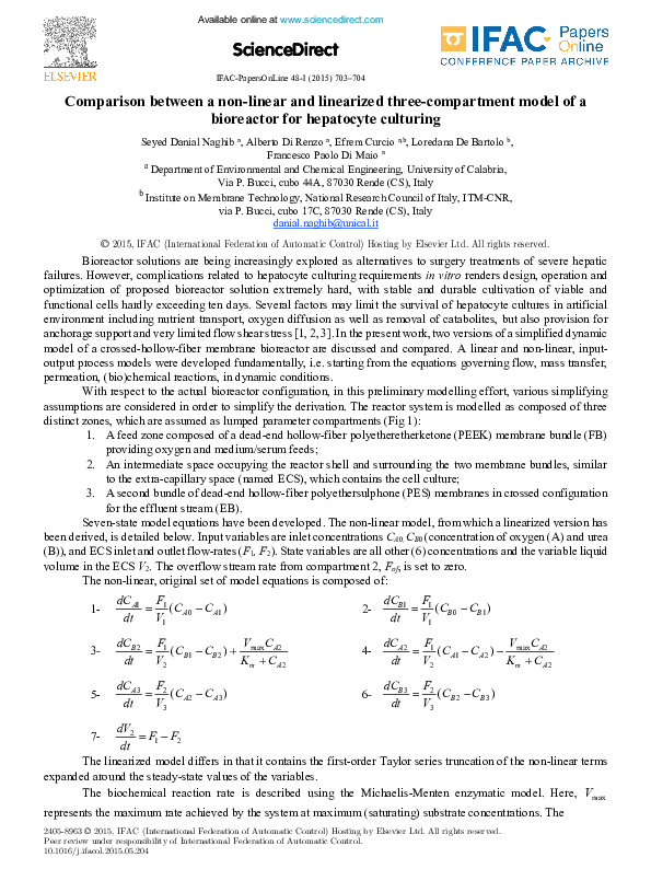 (PDF) Comparison between a non-linear and linearized three-compartment ...