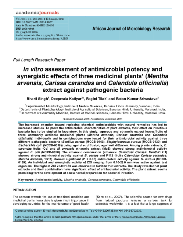 (PDF) In vitro assessment of antimicrobial potency and synergistic ...
