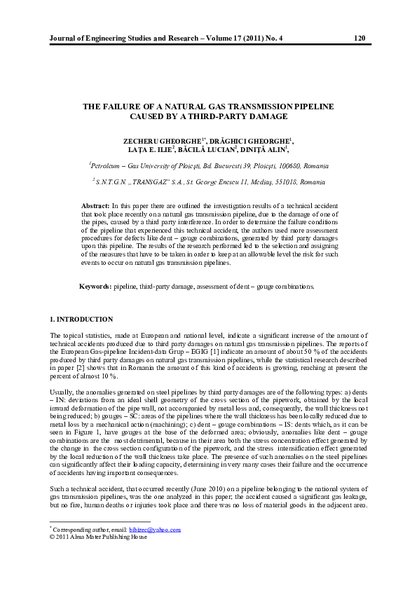 (PDF) The Failure of a Natural Gas Transmission Pipeline Caused by a ...
